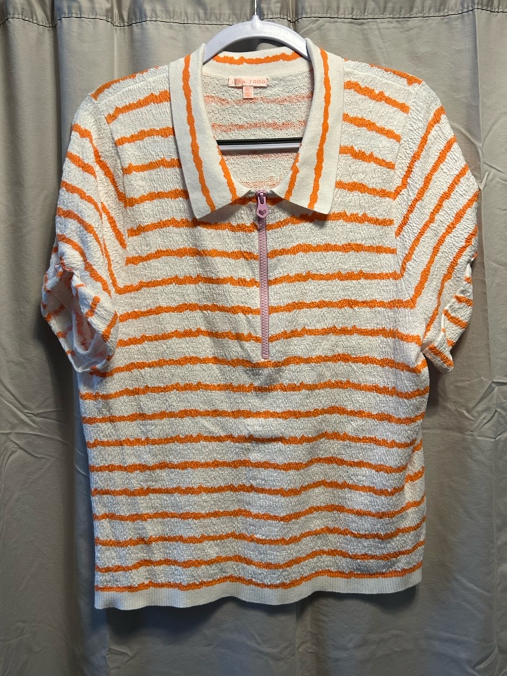Lisa Todd Orange & White Striped Terry Polo Tee